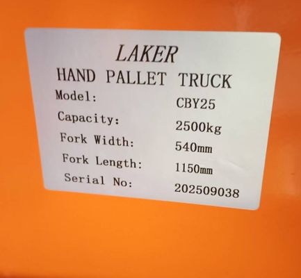 유로 팔레트 2.5톤의 안정적인 부하를 운반하는 핸드 팔레트 트럭 550mm 너비 1150mm 포크 길이 이중 나일론 바퀴